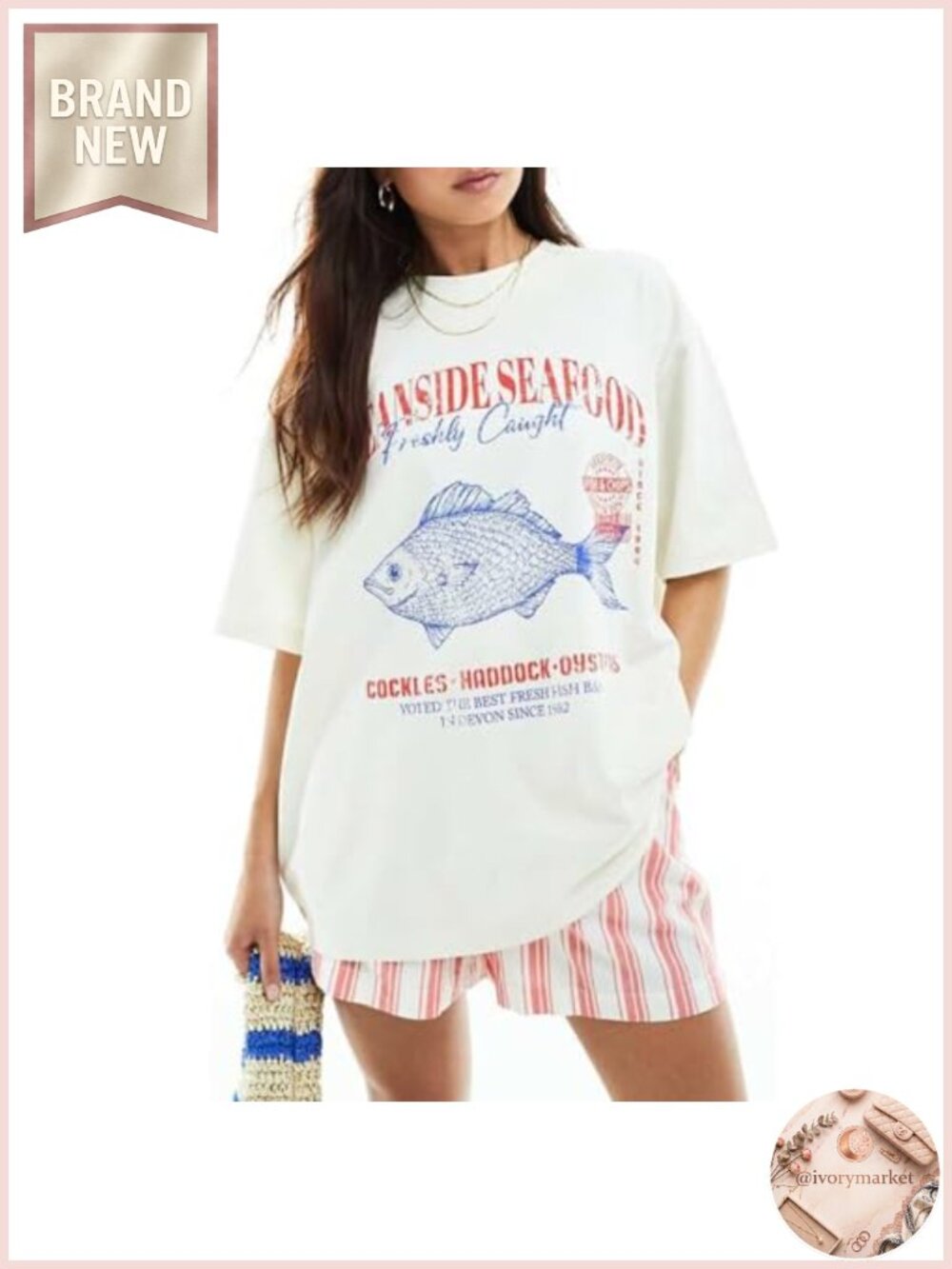 Graphic Tees for Women Y2k Oversized Sardine Fish Print T-Shirt